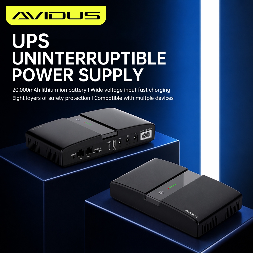 AVIDUS P13 20000mAh 24W/36W Mini UPS Backup Power Supply 5V 9V 12V POE Voltage Adaptation Output For