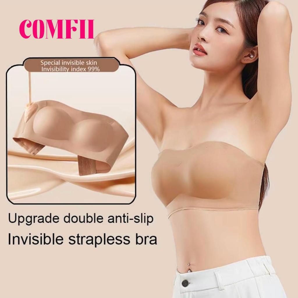 Seamless push-up strapless bra with anti-slip design, offering soft support, skin-friendly comfort f