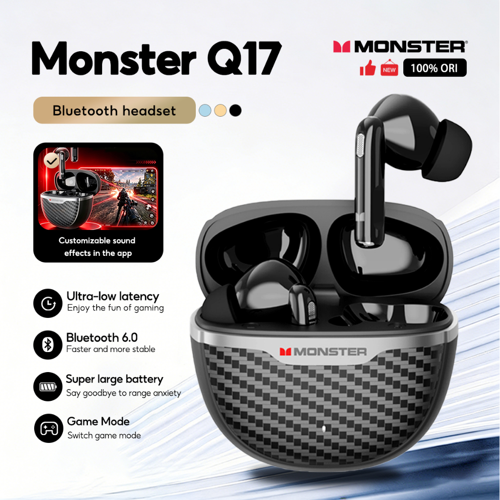 Monster Q17 Bluetooth 6.0 earphones APP Customizable Sound Effects Super Quality Outdoor Gaming Head
