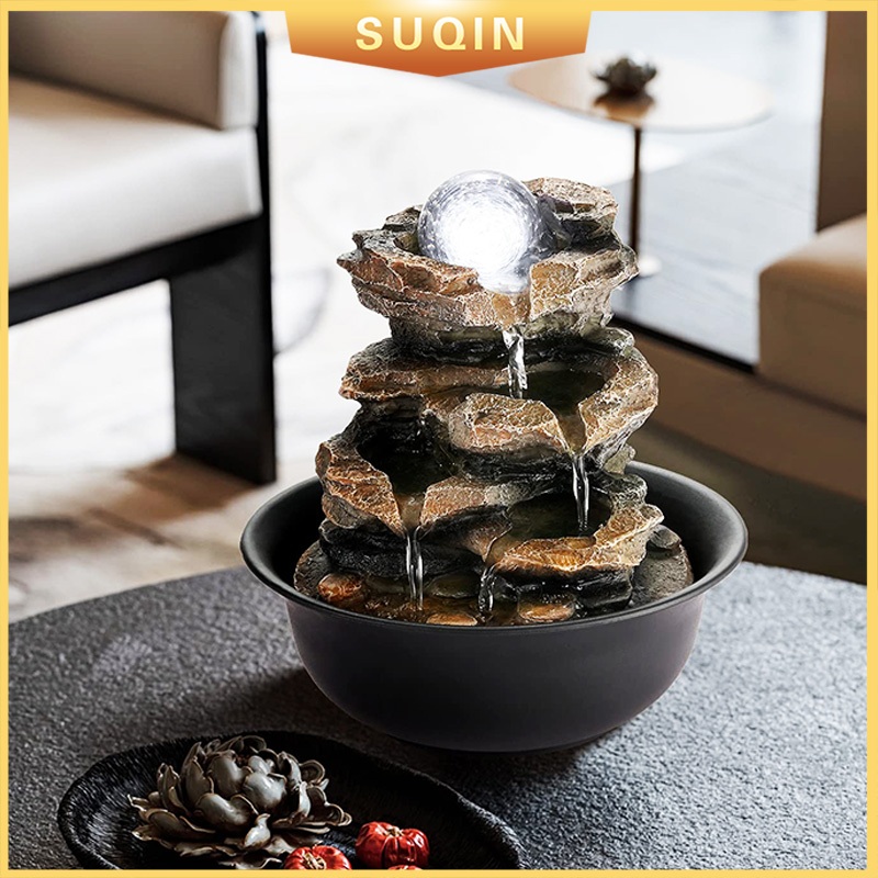 [COD] Desktop Rock Waterfall Fountain with Crystal Ball - Relaxing Desk Water Fountain Home Decor