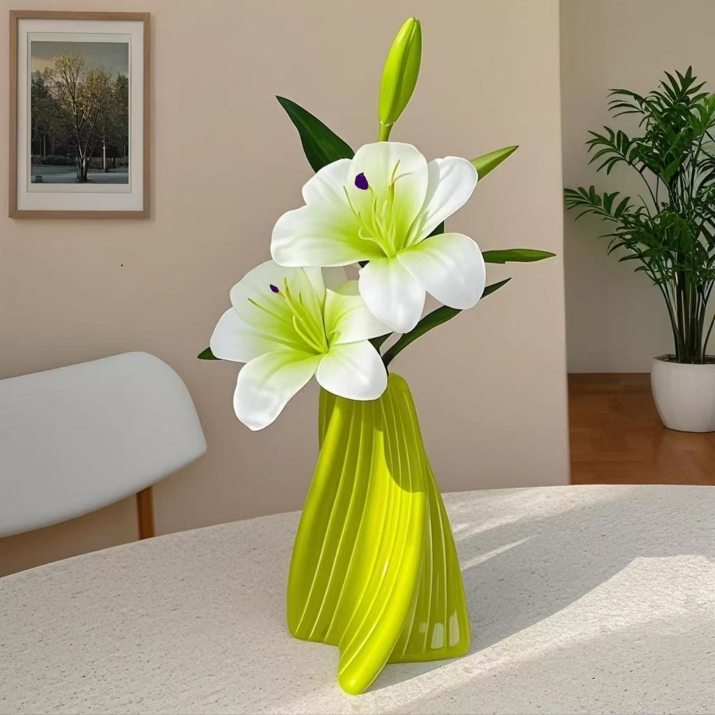 New spiral art style Fake Flowers with Vase, Artificial Flowers in Vase, Table Centerpieces for Dini