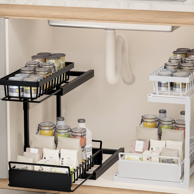 Kitchen rack Kitchen shelf Under Sink Organizer Pull Out Cabinet Organizer 2-Tier Slide Out Sliding Shelf Under Cabinet Storage Multi-Use for Under Kitchen Bathroom Sink Organizers