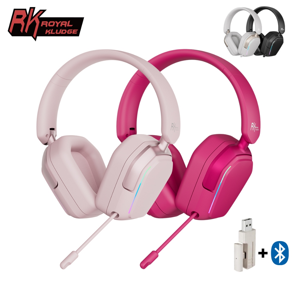 RK Royal Kludge RK HG101 Pink Gaming Headphones Wireless 40mm Speaker Driver with RGB Lights Protein
