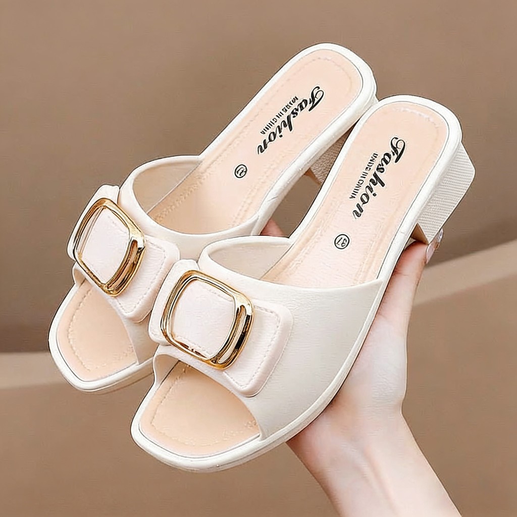 FR Korean Summer Simple Peep Toe Slide Sandals Ladies Casual Daily Beach Flat Shoes#WT308