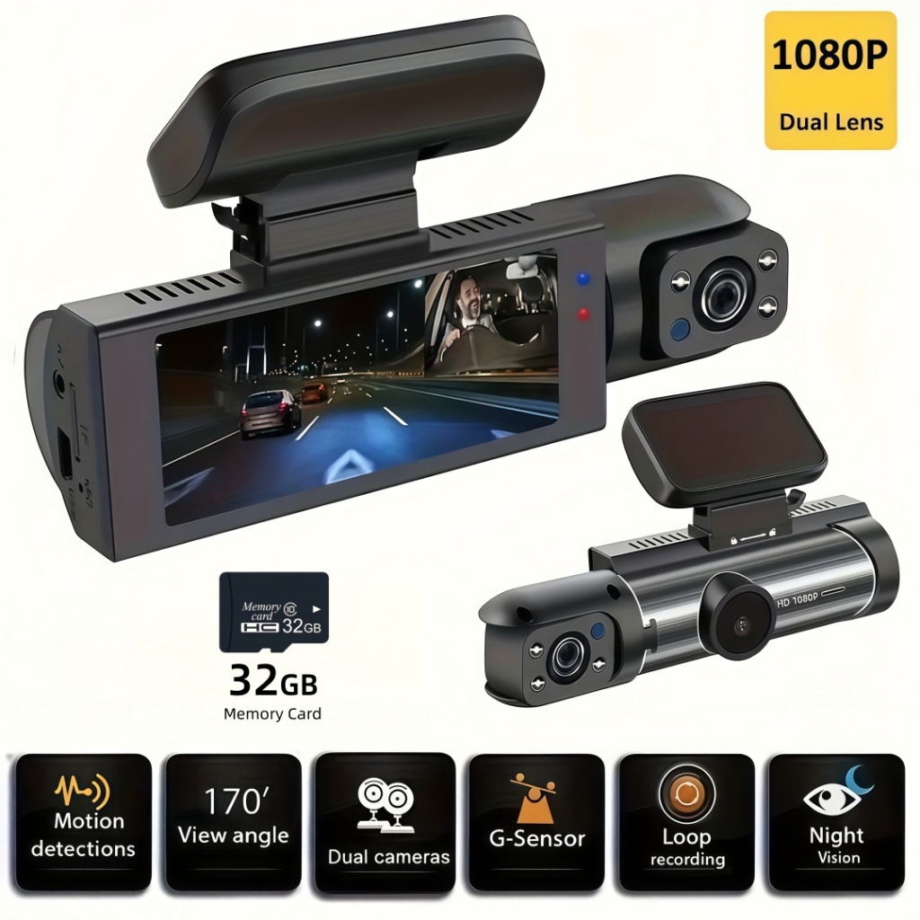 3.16" Dash Cam 1080P HD Front & Inside Camera Night Vision Reversing Video Car DVR Car Camera