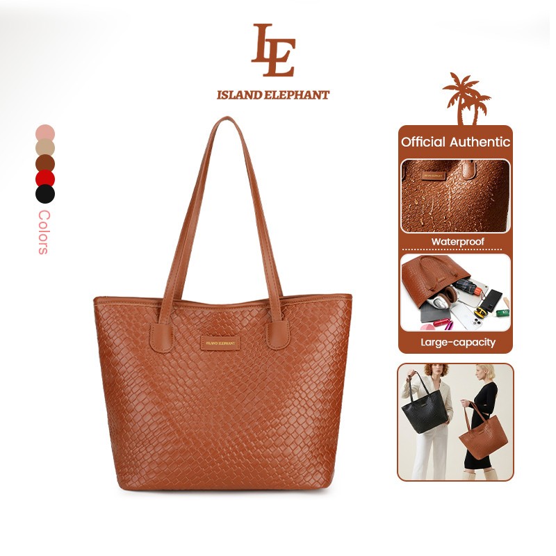 ISLAND ELEPHANT Leather Tote Bag for Women Waterproof –Crocodile texture Design