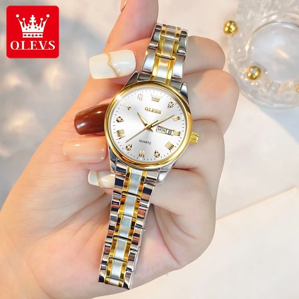 OLEVS Watch For Woman Elegant Waterproof Original Quartz Stainless Steel Relo Fashion Luminous Calen