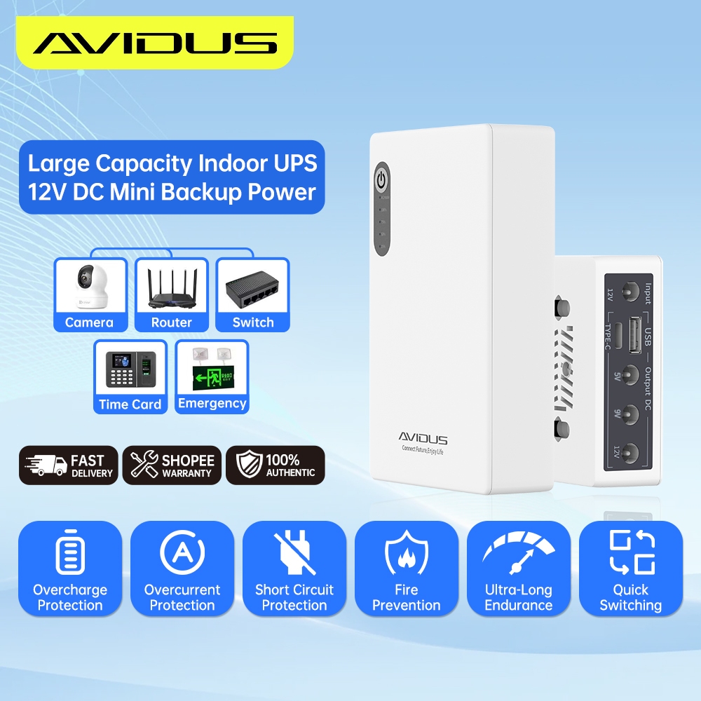 AVIDUS S200 20000mAh 2A Large Capacity Mini UPS Backup Power Supply 5V 9V 12V Voltage Adaptation Out