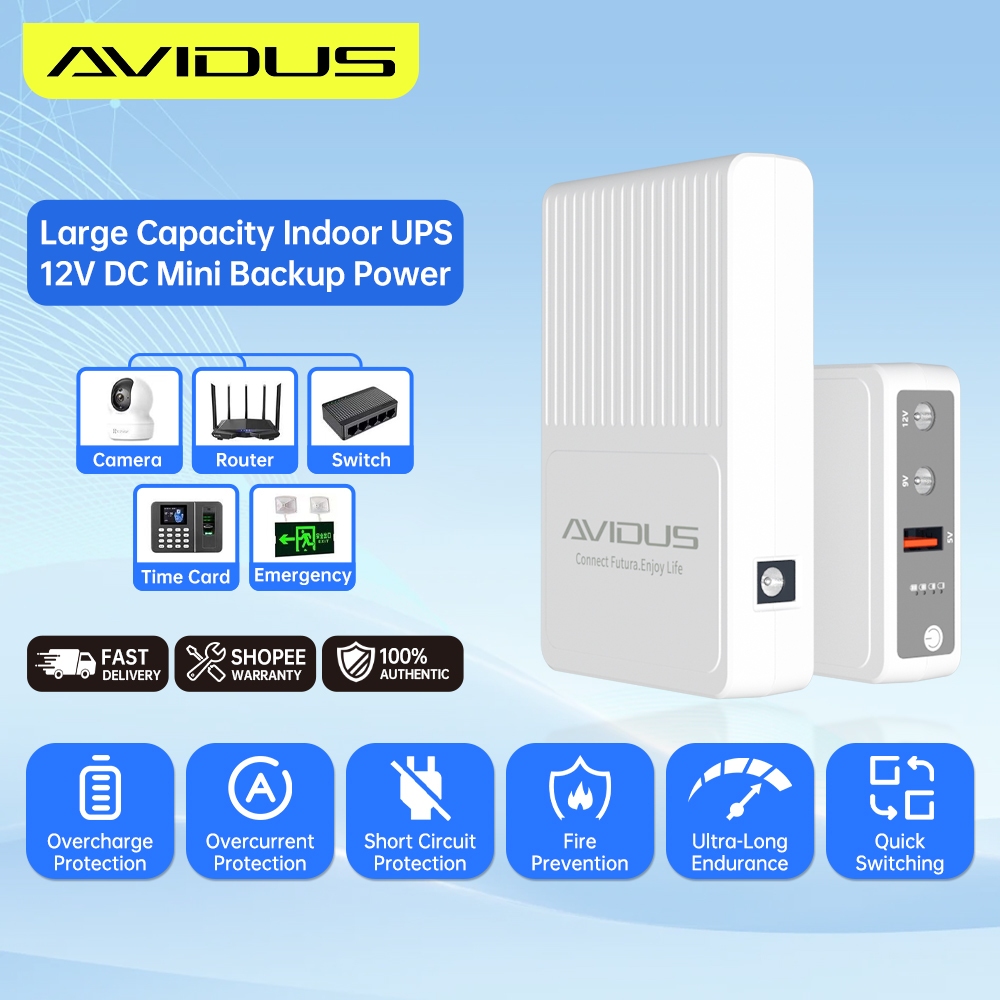 AVIDUS S110 10400mAh 2A Mini UPS Backup Power Supply 5V 9V 12V Voltage Adaptation Output For indoor