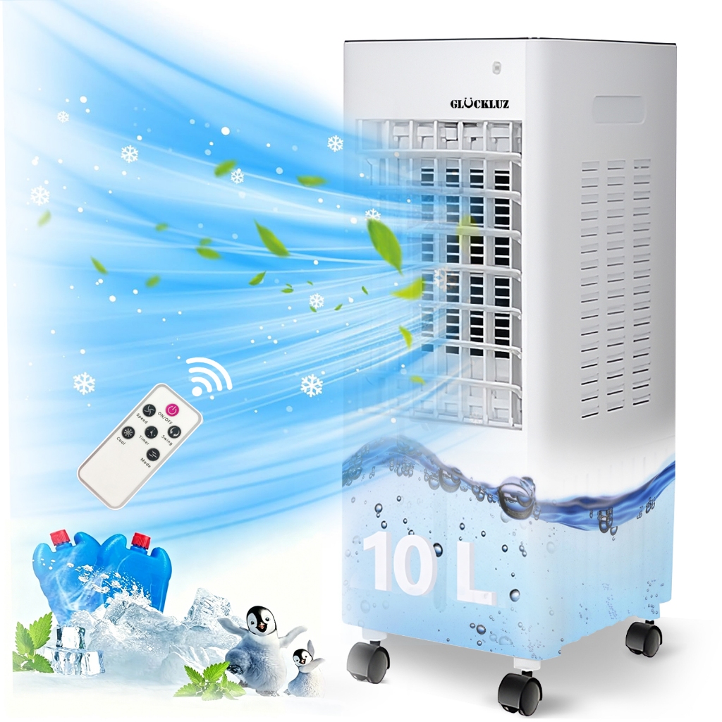 Portable Air Conditioner with 10L Tank 3 In 1 Air Cooler with Remote Control Timer and Silent Mode, Water Fan Ideal for Bedroom Home and Office.