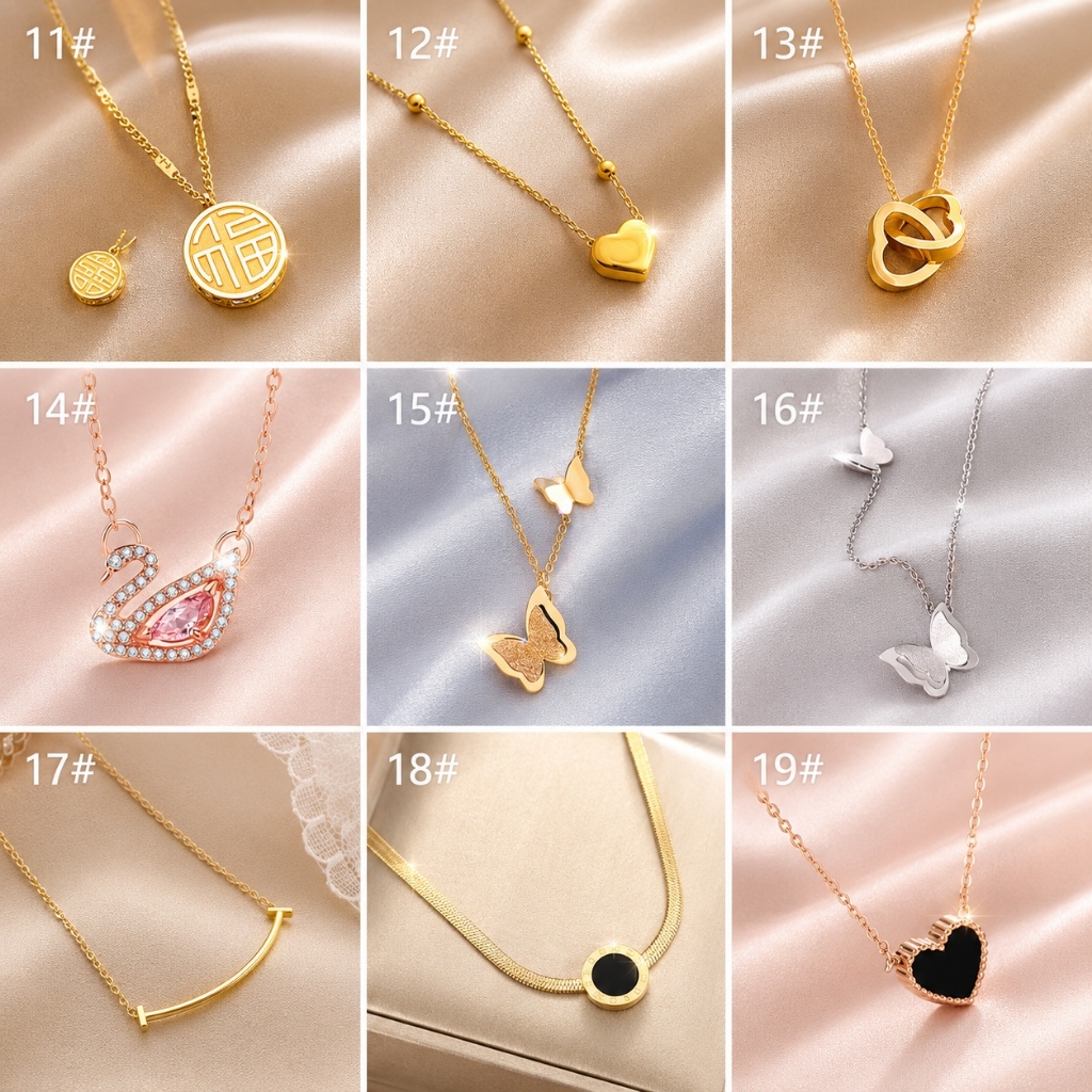 Kwintas Stainless Steel Necklace For Women Vintage Butterfly Pendant Four Leaf Clover Necklace Non T