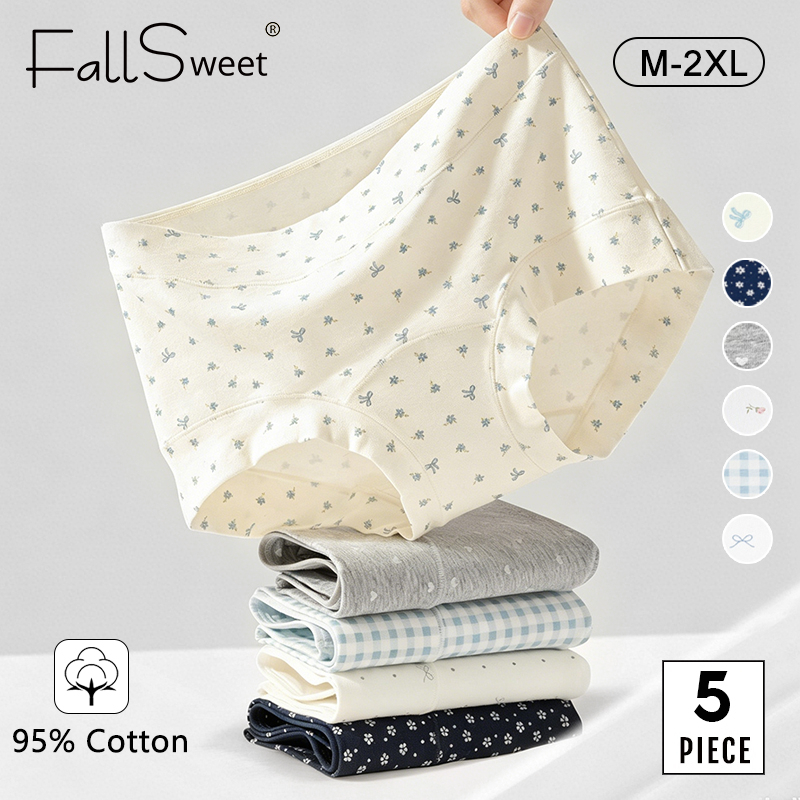 FallSweet 5PCS Women Boxer Floral Cotton Panties Mid Rise Comfort Soft Panty Full Coverage M-2XL
