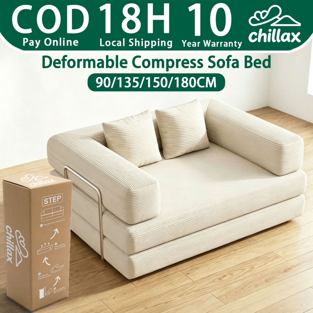Chillax Sofa Bed Foldable 0.9/1.35/1.5/1.8M Modular Sectional Corduroy Compressed Sofa Bed For Livi