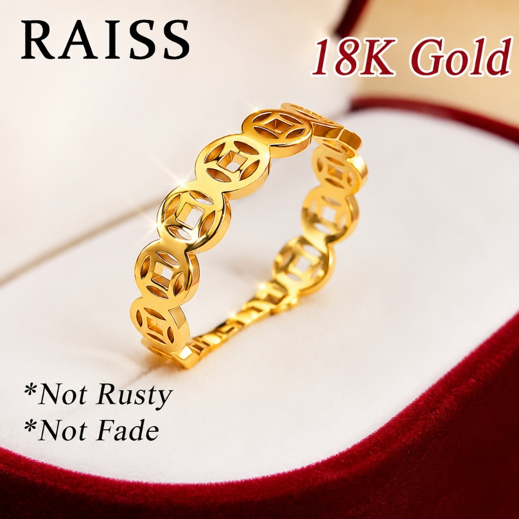 18K Gold Ring Lucky Charm Money Catcher Coin Stainless Charm Ring Titanium Ring