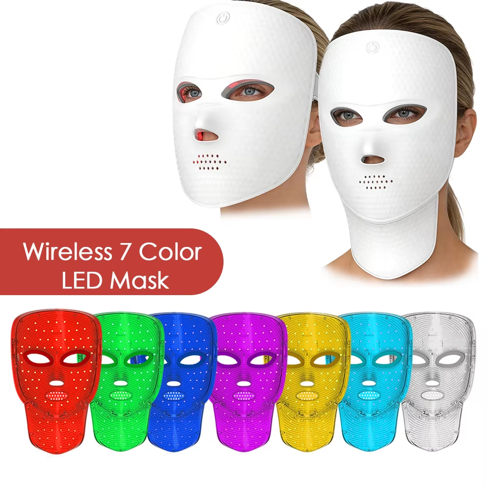 Wireless LED Face Neck Mask 7 Color Red Light Photon Light 252 LED Beads Anti Aging Rejuvenation Tighten Home Face Neck Lifting Whitening Beauty Device