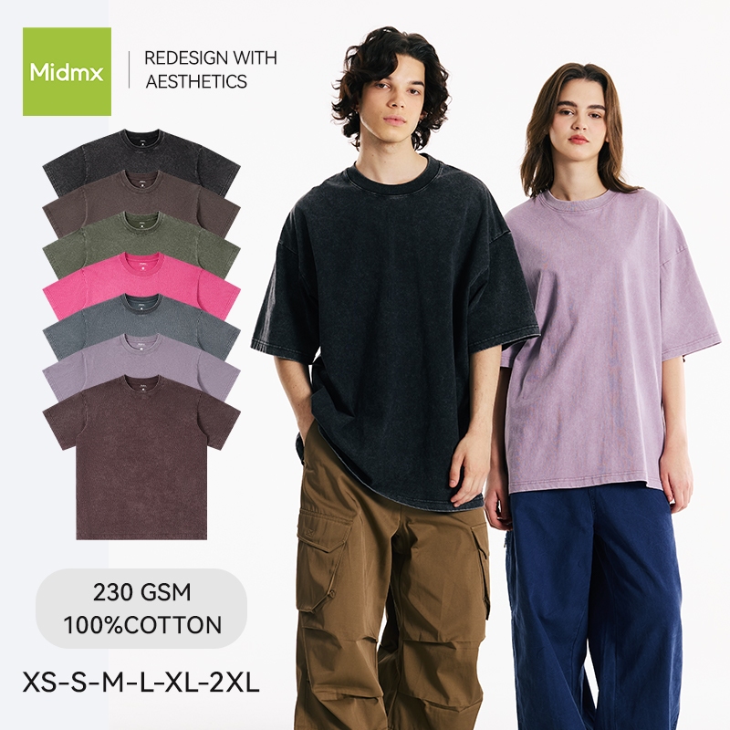 Midmx Acid Washed oversize Fit Vintage 230gsm T-Shirt For Men & Women Oversized T-shirts 100% Cotto