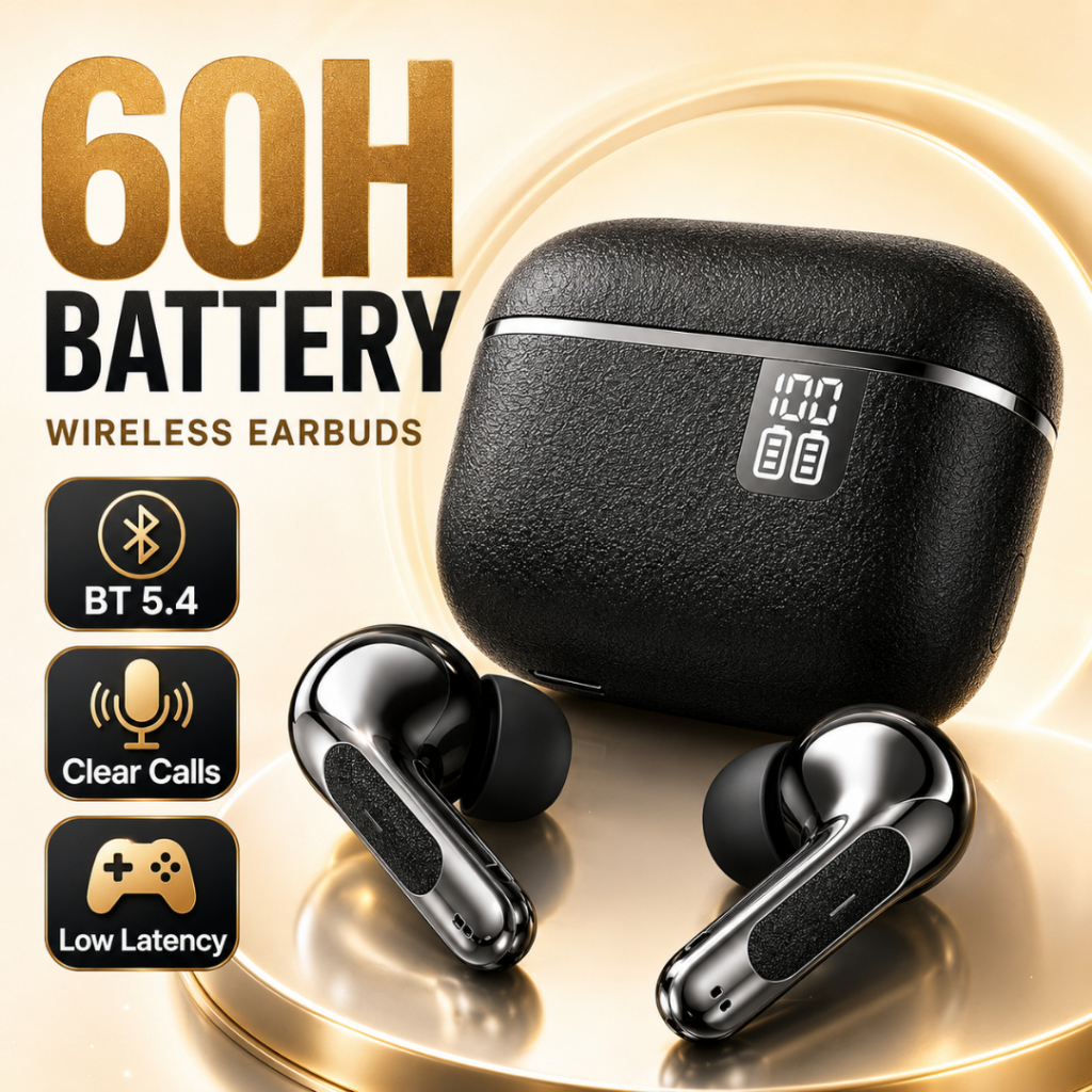 TWS Wireless Earbuds with Mic 60H Bluetooth Deep Bass Earphones with LED Display Noise Reduction