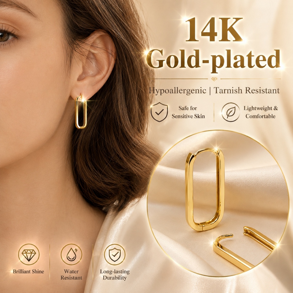 925 Silver-Plated Simple Small Rectangular Hoop Earrings Metal Geometric Oval Hoop Earrings