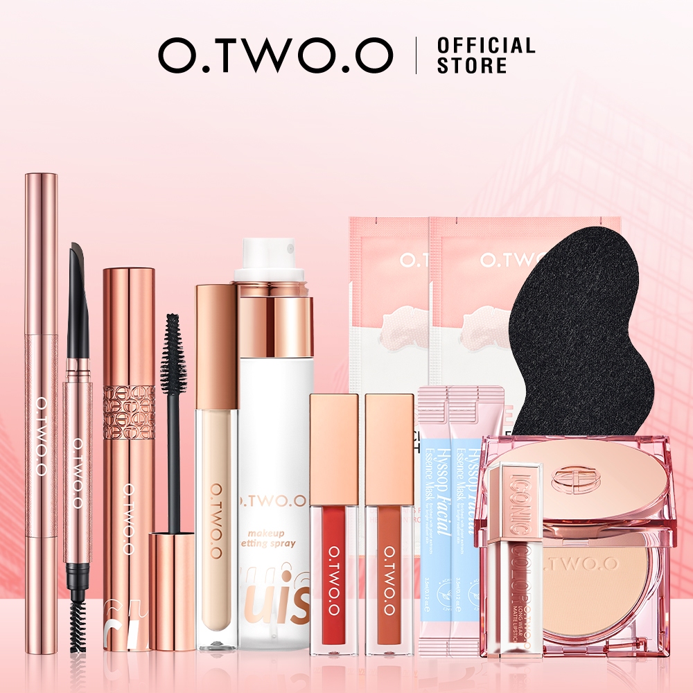 O.TWO.O 8pcs Full Makeup Set Face Powder+Concealer +Mascara+Eyebrow Pencil+Lipgloss Set+Setting Spra