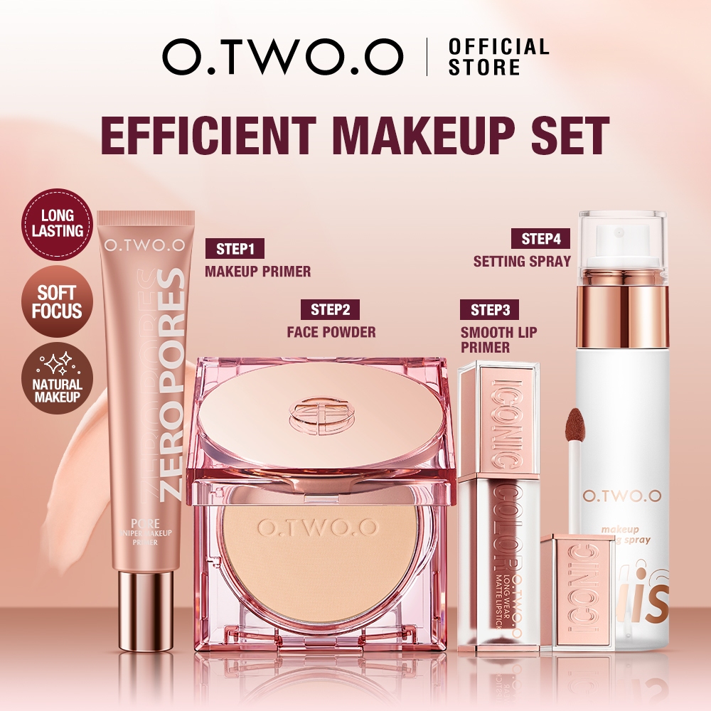 O.TWO.O Face Makeup Set Face Primer+Face Powder + Matte Lipstick+ Setting Spray Long Lasting All Day