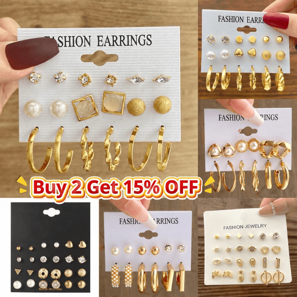 Fashion Multi-piece Earrings Set Geometric Metal Hoop Pearl Zircon Ear Jewelry
