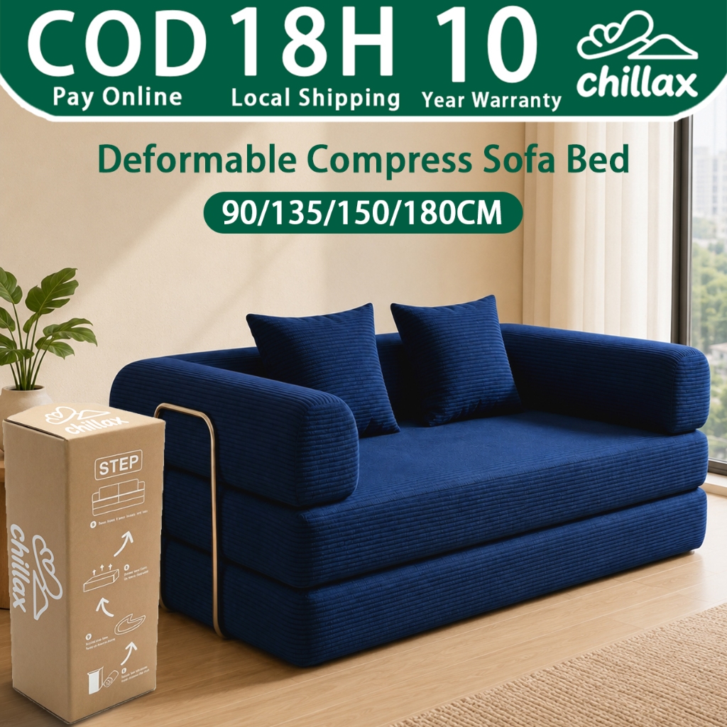 Chillax Foldable Sofa Bed with L Shaped Armrests 1/2/3/4 Seater Convertible Memory Foam for Small Sp