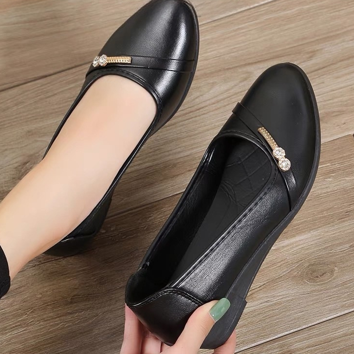 [JR] Black Shoes Soft Flat Casual Shoes for Women office school loafer shoes#WX341