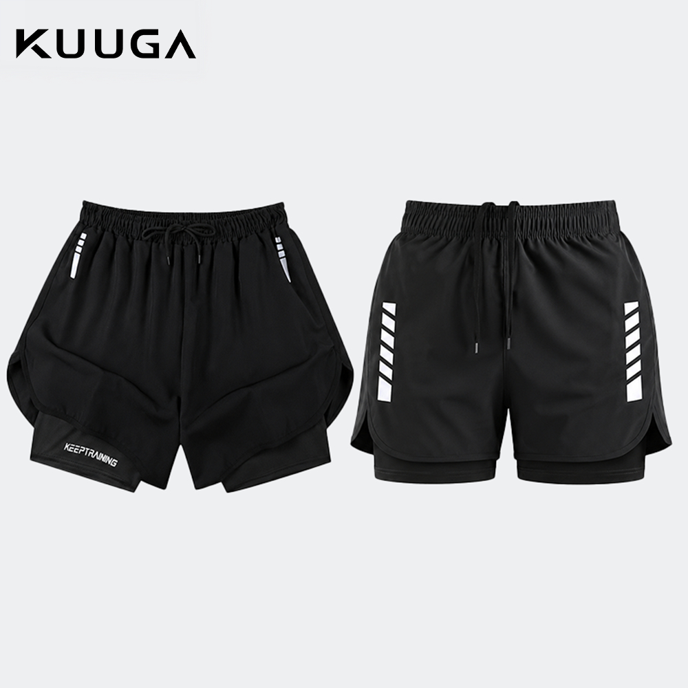 Kuuga 2-in-1 Unisex Running Shorts Quick Dry Breathable Gym Shorts with Built-in Liner for Jogging S