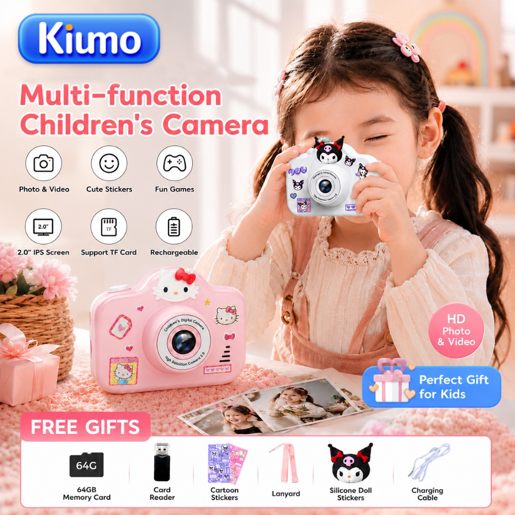Kiumo Sanrio Kids Digital Camera HD 20MP Video Recording 64GB Mini Camera Educational Toy Birthday G