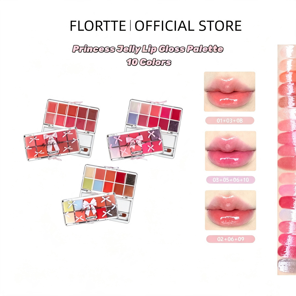 FLORTTE Princess Jelly Lip Gloss Palette 10 Colors