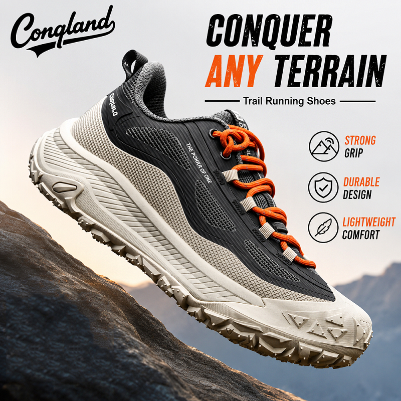 【1-3 Days Delivery】Conqland Leather Waterproof Men Hiking Boots for Women Shoes Lightweight Non-Sli
