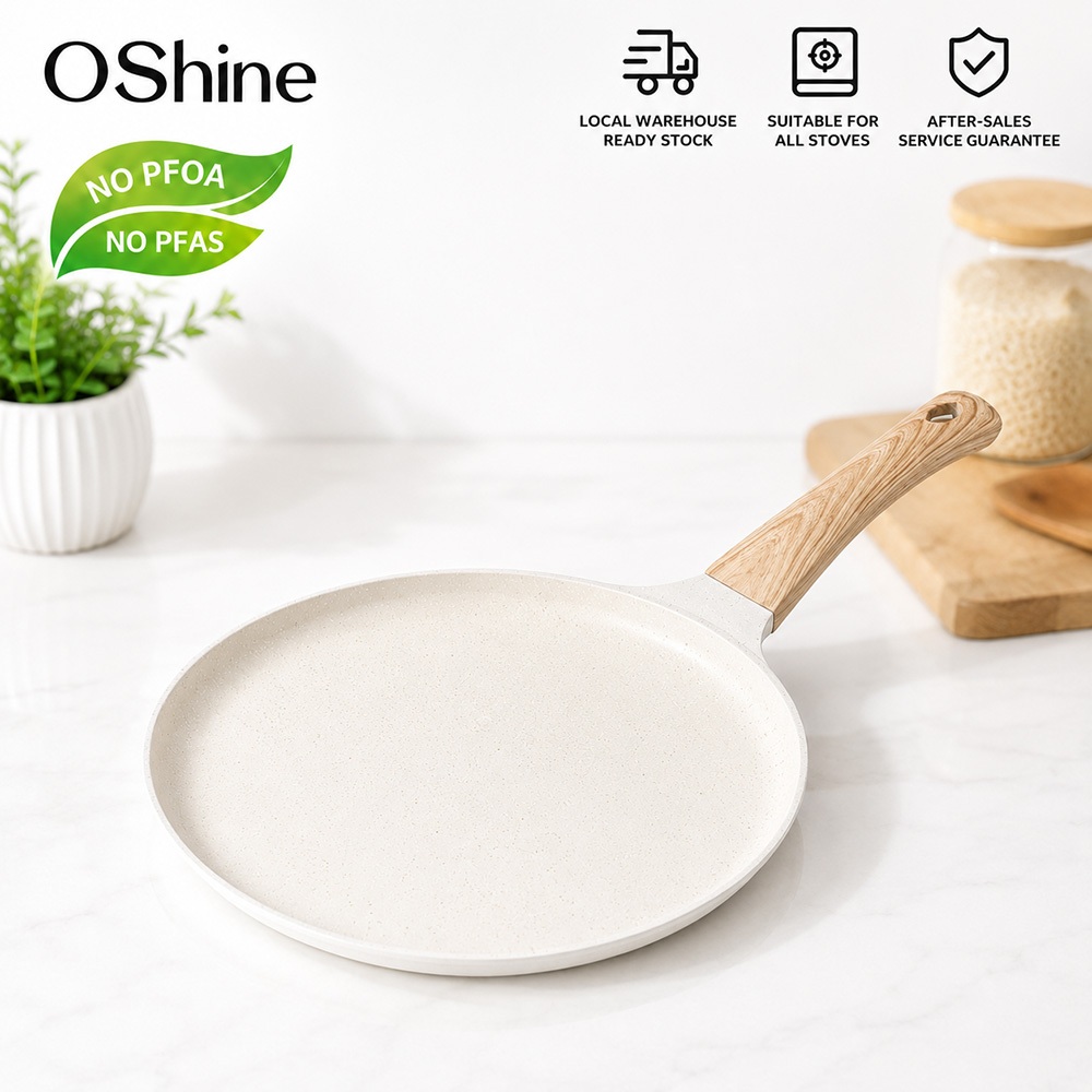 OShine Non Stick Flat Crepe Pan Pancake Pan Egg Frying Pan PFOA Free Suitable For All