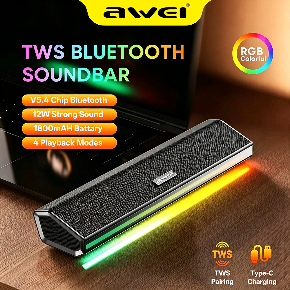 Awei KA51 Bluetooth Speaker 12W Bass Stereo Sound with RGB Lighting for Computer and TV