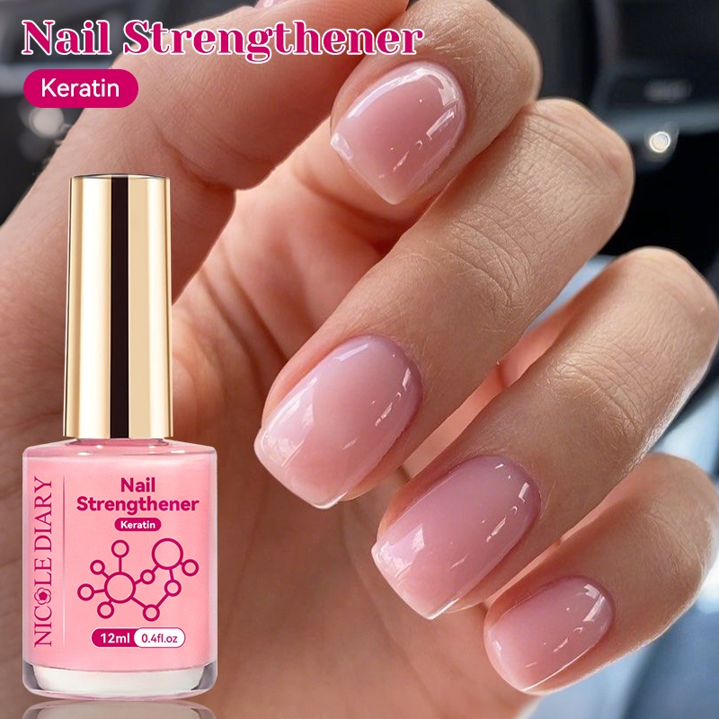 NICOLE DIARY 12ml Pink Nail Strengthener Natural Sheer for Enhanced Gloss Keratin Nail Polish for Ma