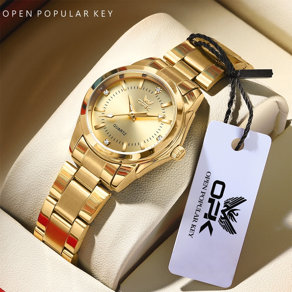 OPK Watch For Women Waterproof Original Stainless Steel Quartz Fashion Casual Gold Ladies Watch 6002