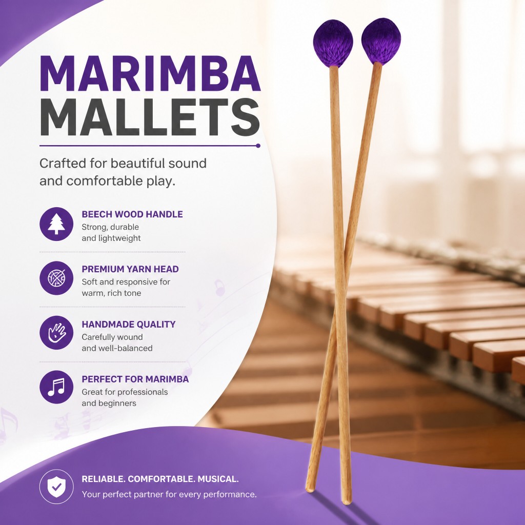 Middle Marimba Stick Mallets Xylophone Glockensplel Mallet with Beech Handle Percussion Kit Musical