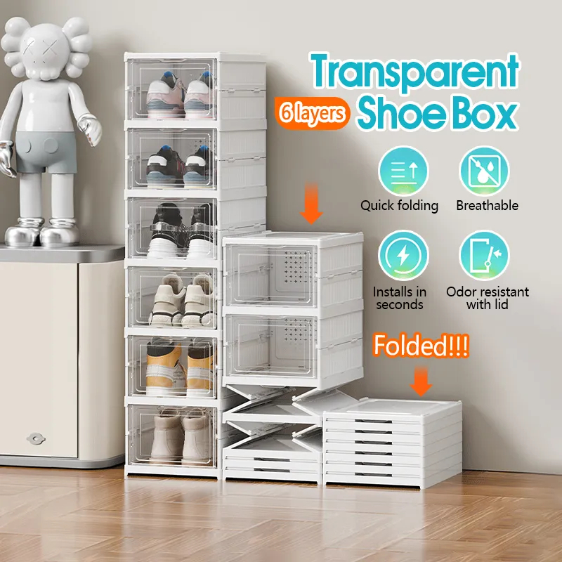 Foldable Transparent Shoe Box Shoes Rack Storage Box Shoe Organizer Shelf Free Installation Cabinet