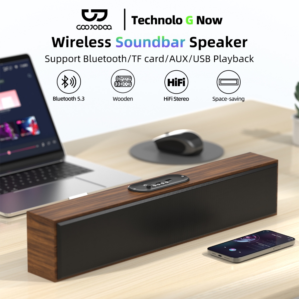 GOOJODOQ Sound Bar Bluetooth Speaker Desktop Big Size Wireless PC Computer for Laptop USB Audio