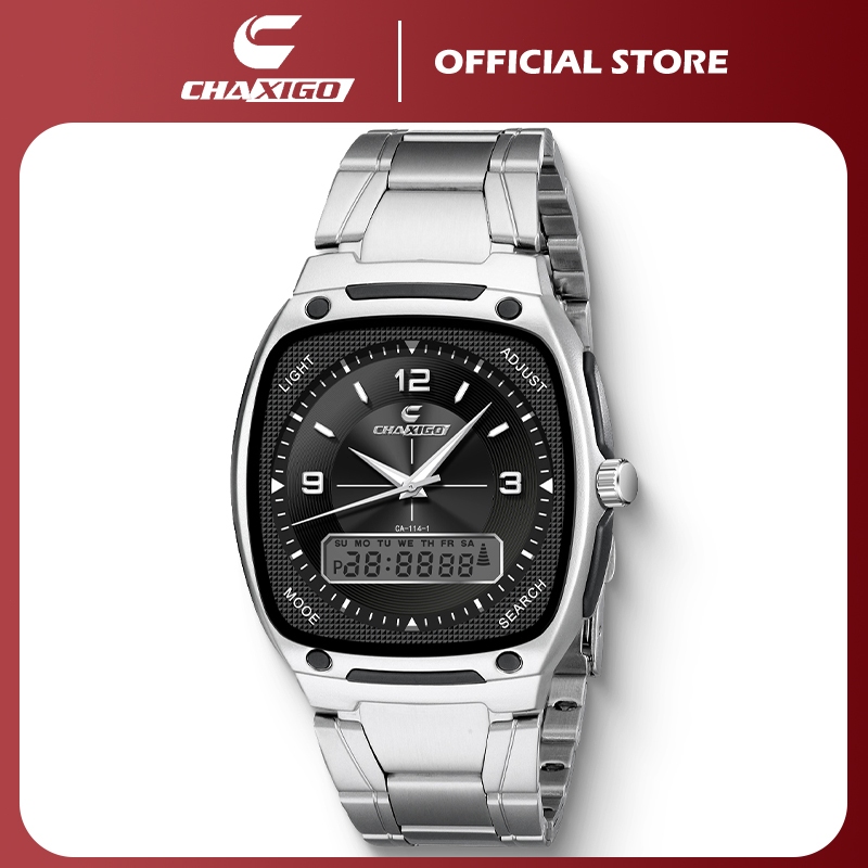 CHAXIGO Watch for Men Waterproof Analog Digital Luminous Multifunction Quartz Square Dial Stainless