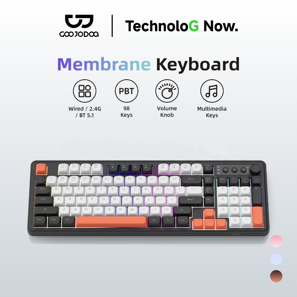 GOOJODOQ Membrane Keyboard 2.4GHz Wireless Bluetooth Wired 98 Keys for Laptop Low Noise Backlight
