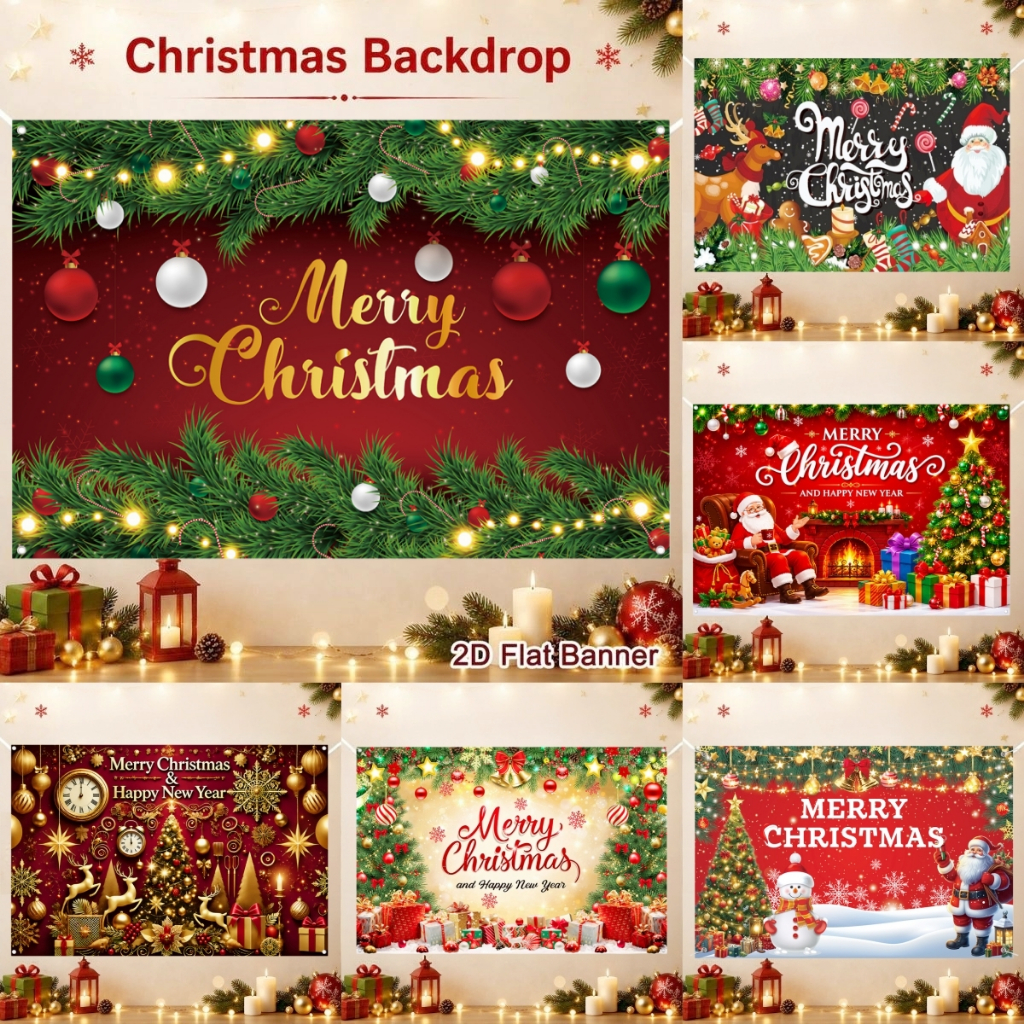 Large Merry Christmas Banner Wall Decor Santa Claus Christmas Backdrop Background Christmas Decorati