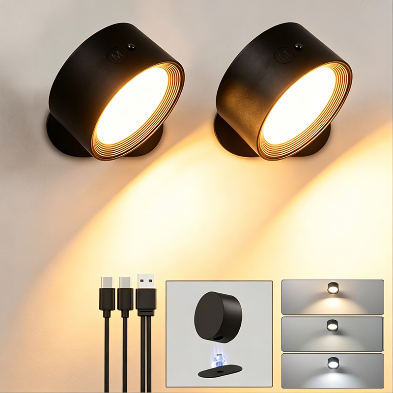 Magnetic Wall Lamp LED Wall Sconce Mounted Lamp With Rechargeable Battery Operated USB Port Cordless