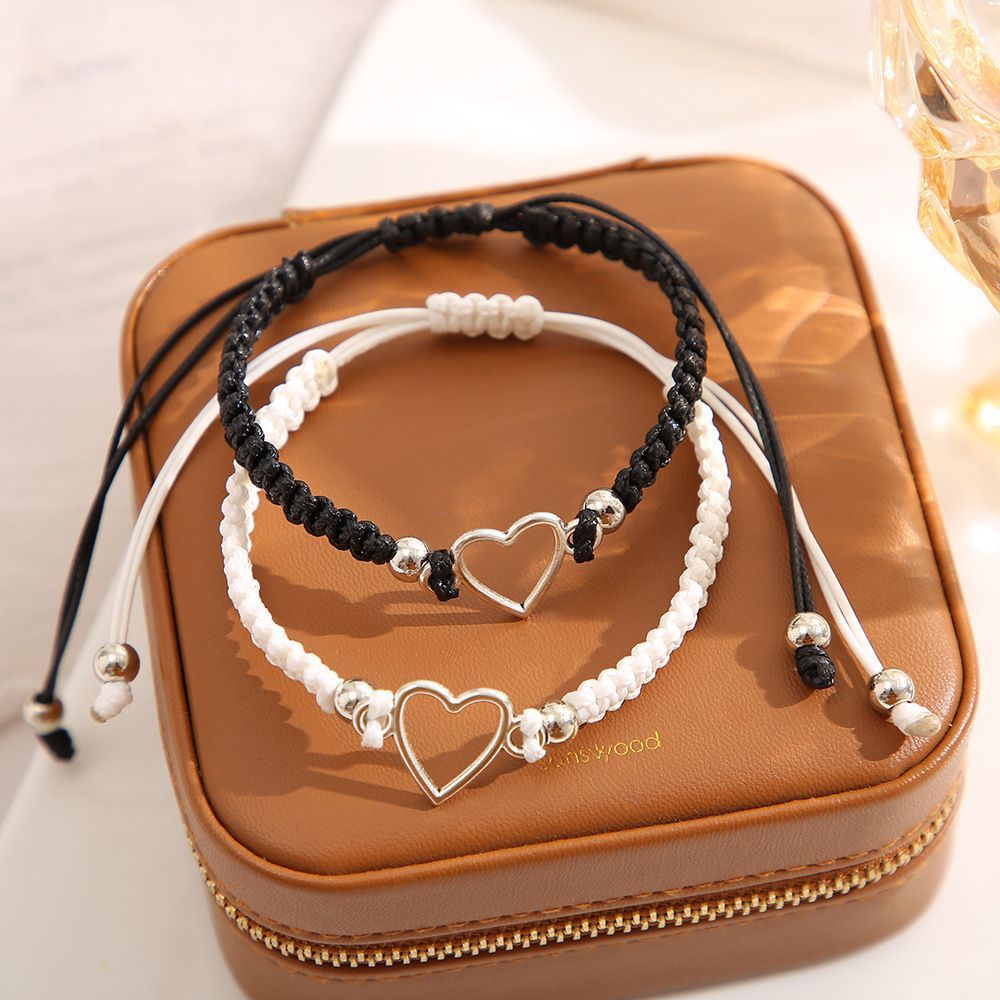 2pcs Fashion Couple Bracelet Set for Lover Hollow Heart Bangles Best Friend Jewelry Accessories