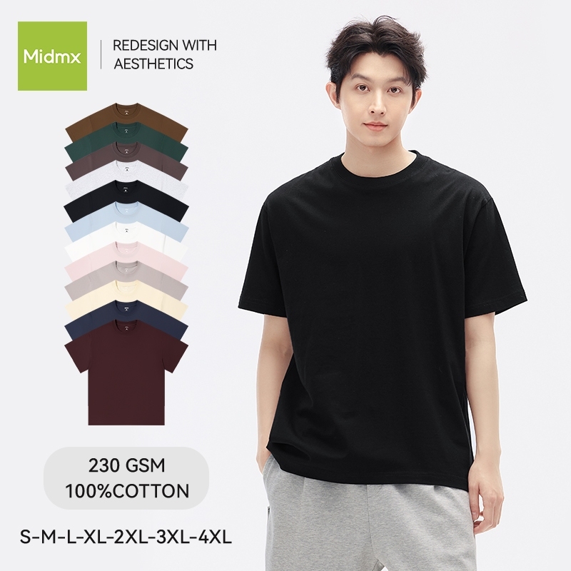 Midmx T-Shirt Unisex Plain Oversized T-shirt 230g High Quality 100% Cotton T-shirt Basic Tops