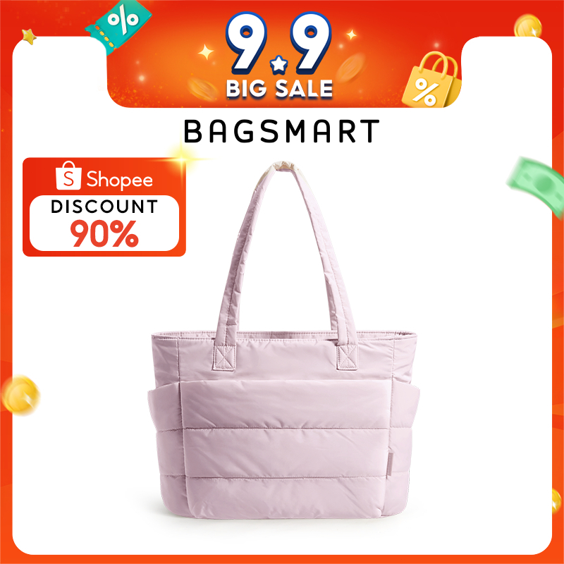 BAGSMART Tote Bag for Women, Lightweight Puffy Handbag with Compartments Travel Shoulder Bag Sport