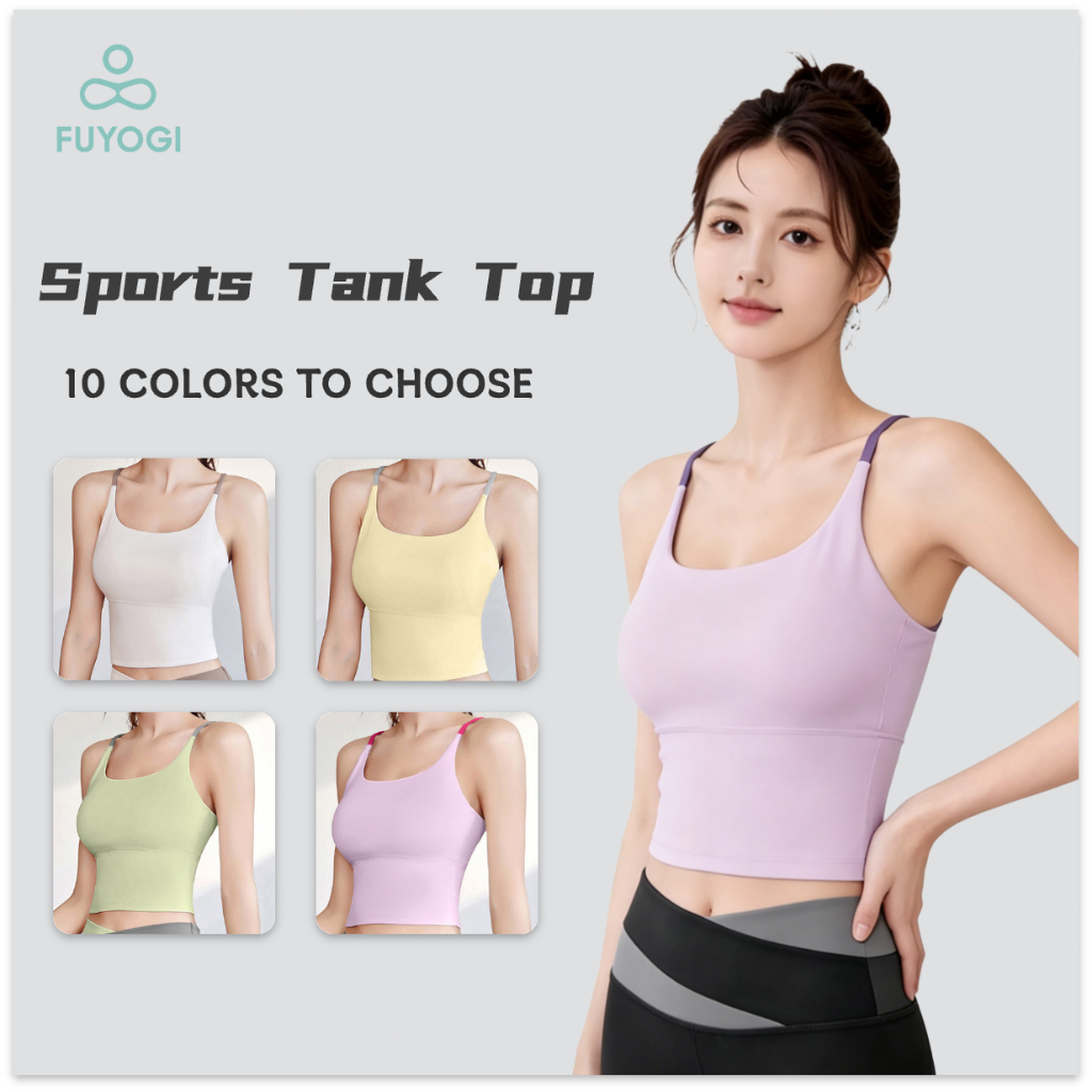 FUYOGI Sports Bra for Women workout Cross Strap With Fixed Chest Pads Breathable Quick-drying Yoga T