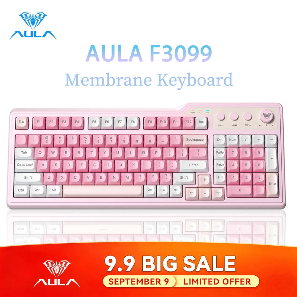 AULA F3099 Membrane Keyboard 99 Keys Tri-mode RGB Multi-function Roller for Wireless Office Keyboard