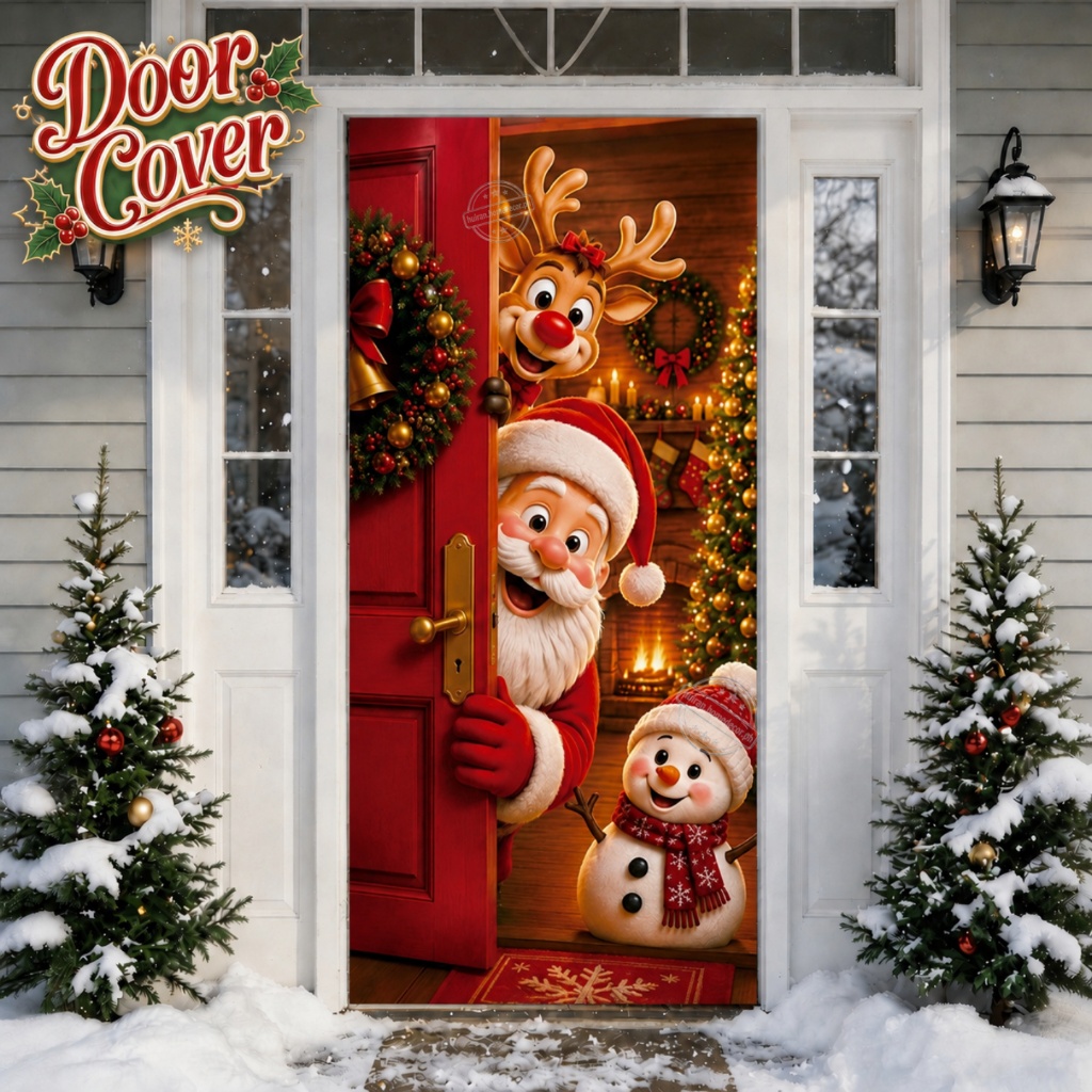 【Original Design】2.1*0.9m Christmas Door Cover Santa Claus Backdrop Banner Merry Christmas Decoratio