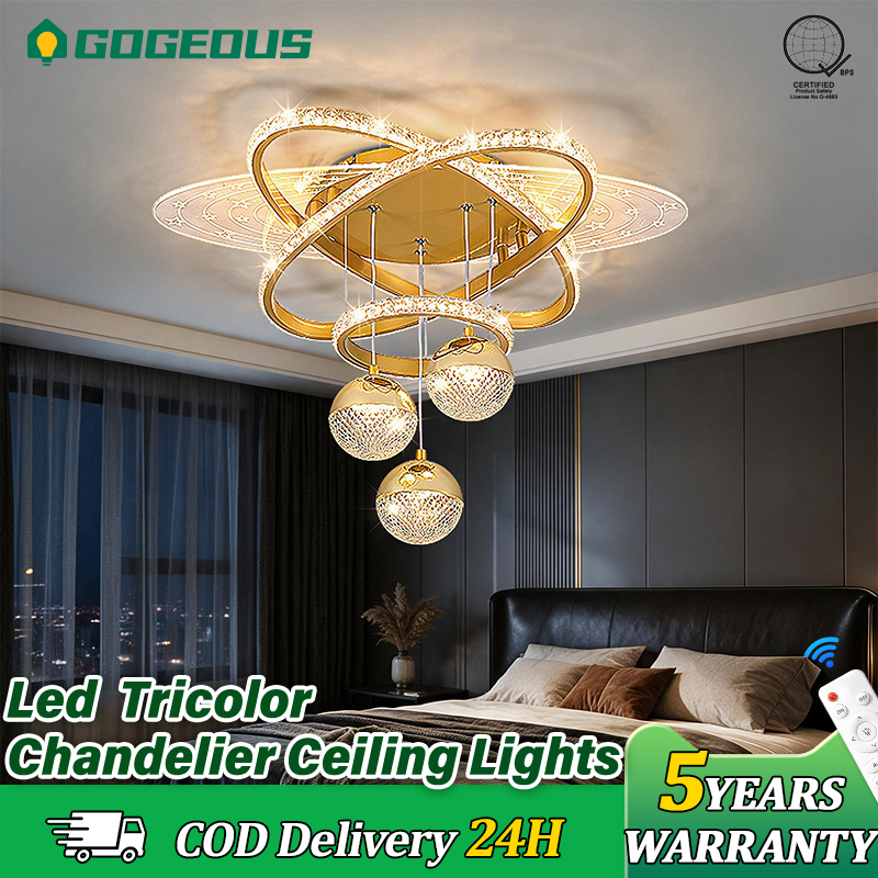 GOGEOUS Ceiling High Chandelier 3colors Lignt Modern Intelligent Control Luxury Living room Ceiling