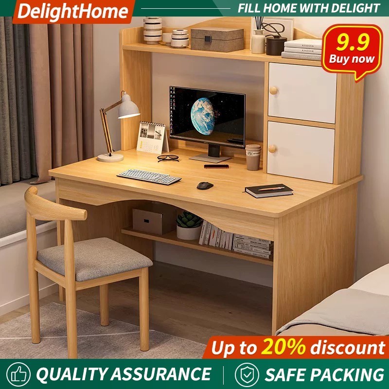 DelightHome Computer Desk Home Writing Office Small Bookshelf Combination A Bedroom Desk